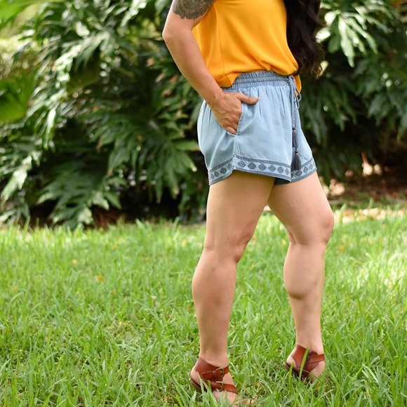 Embroidered Chambray Shorts - Picture 3 of 5